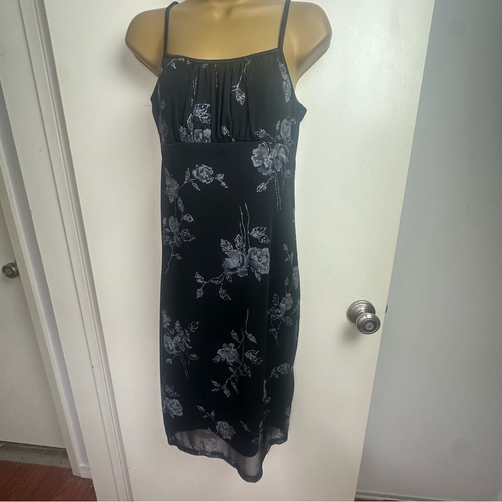 BYER TOO!CALIFORNIA Black Silver Glittery Floral Y2K Whimsical Fairy Dress L